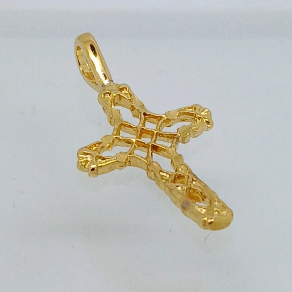 Karatbond Vintage Y2K Gold Filigree Nugget Cross Pendant Made in USA NOS